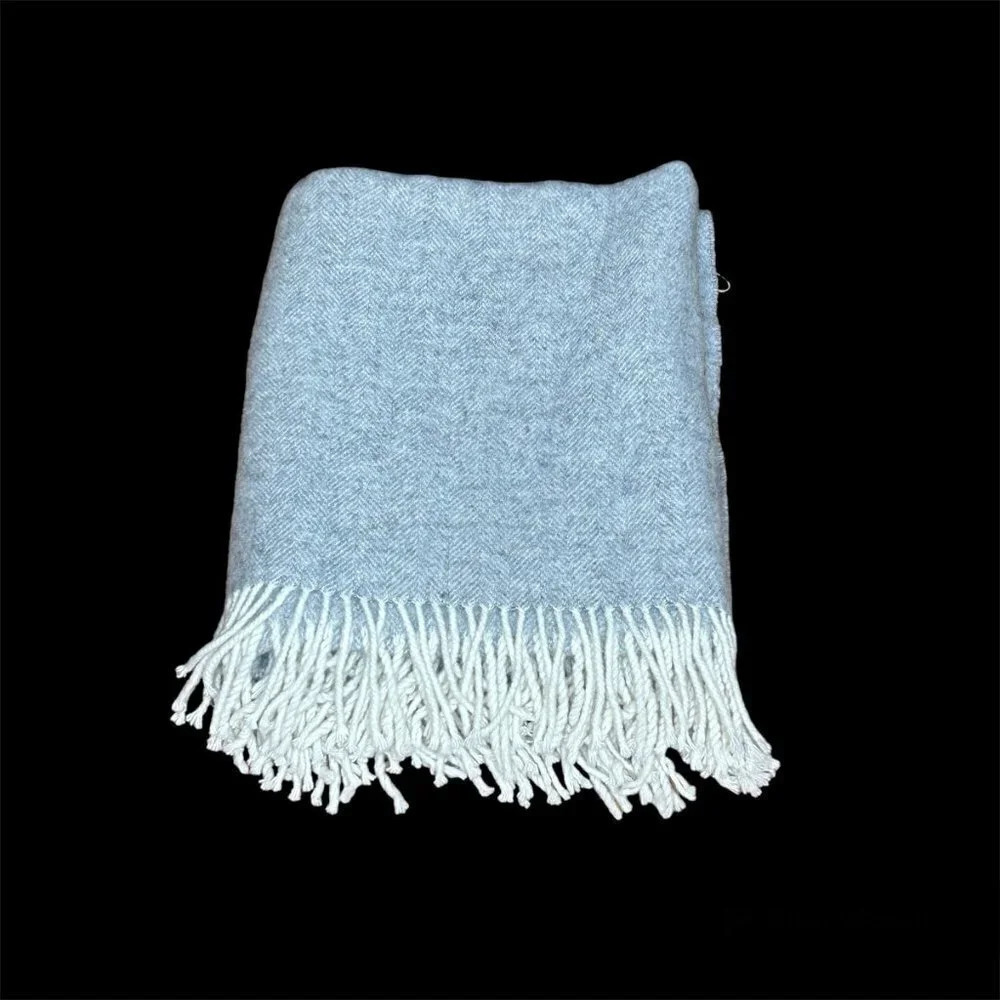 Terrytown American Express Gray and White Herringbone Fringe Throw Blanket